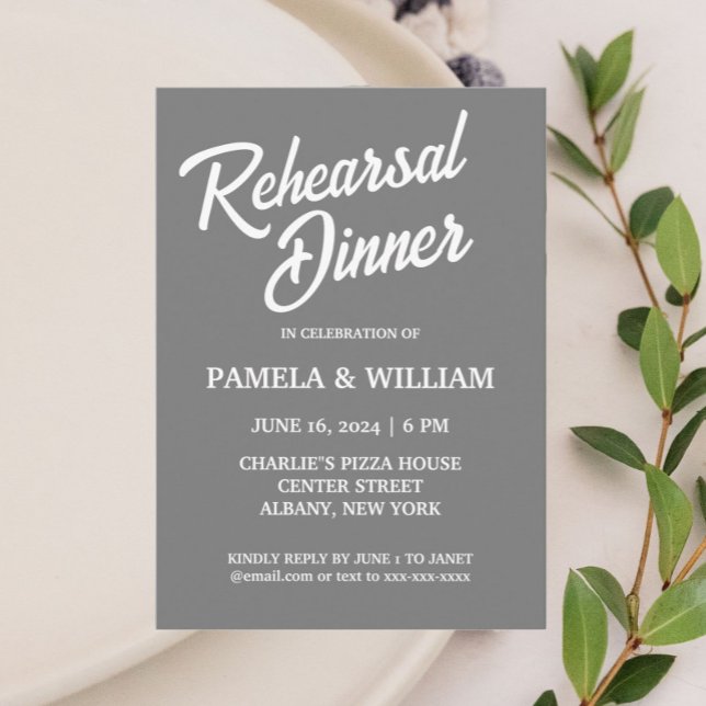 Dark Grey Simple Style Wedding Rehearsal Dinner Invitation (In Situ Wedding)