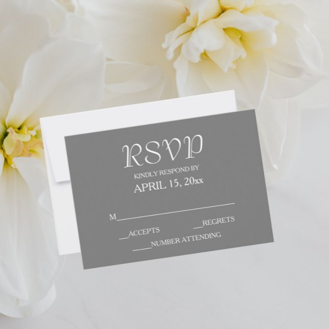 Dark Grey Simple Style Wedding RSVP Card (In Situ Wedding)