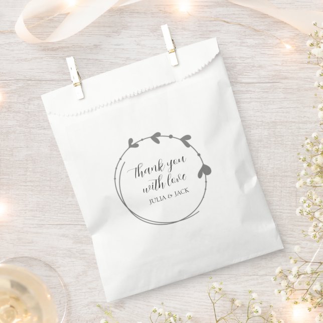 Dark Grey Simple Wreath Wedding Favour Bags (Clipped)