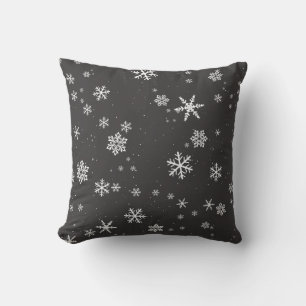Dark Grey Snowflake Pattern Winter Holiday Cushion