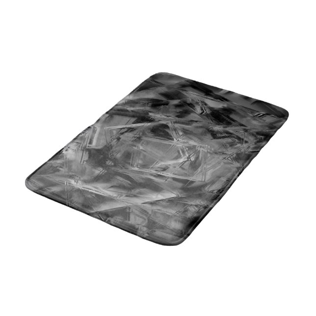 Dark grey stained squares, 'wrong brush strokes' bath mat (Angled)