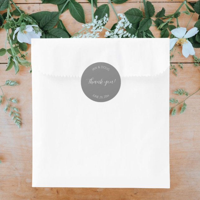 Dark Grey Stylised Wedding Thank You Classic Round Sticker (In Situ Wedding)
