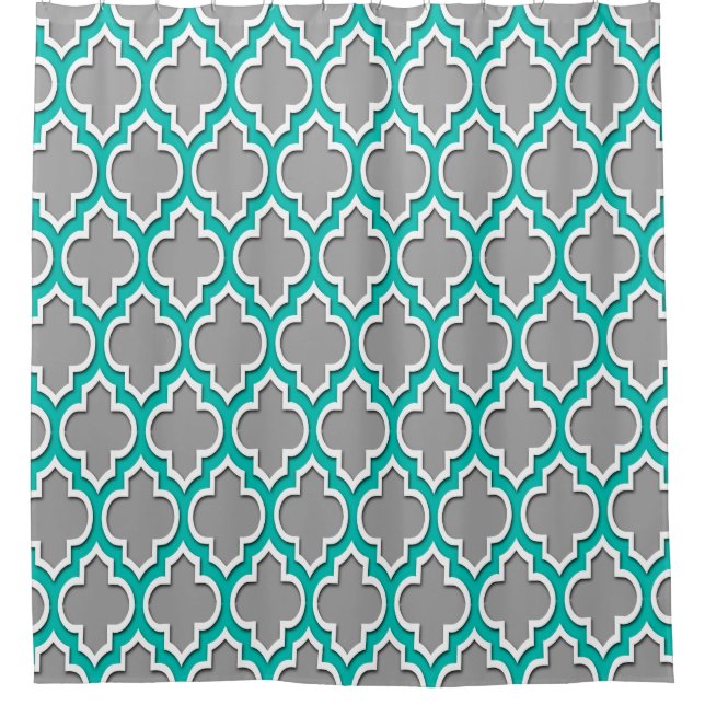 Dark Grey Teal White XL Moroccan #4DS Shower Curtain (Front)