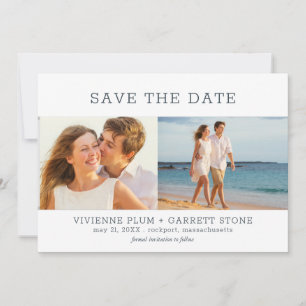 Dark Grey Text Three Photo Wedding Save The Date