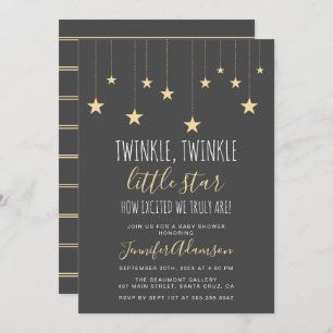 Dark Grey Twinkle Little Star Baby Shower Invitation