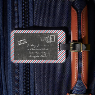 Dark Grey Vintage Air Mail Postcard Luggage Tag