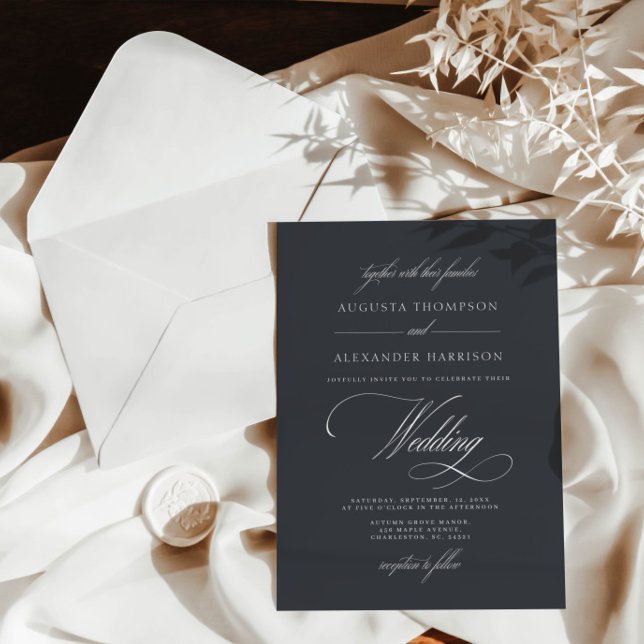 Dark Grey Vintage Calligraphy Classy Wedding Invitation (Creator Uploaded)