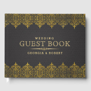 Dark Grey Vintage Leather Gold Frame Guest Book