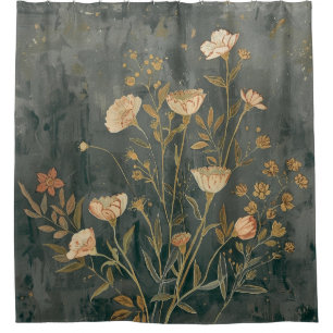 Dark Grey Vintage Wildflower Print Shower Curtain