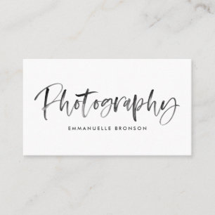 Dark Grey Watercolor Brush Lettering Photographer Business Card