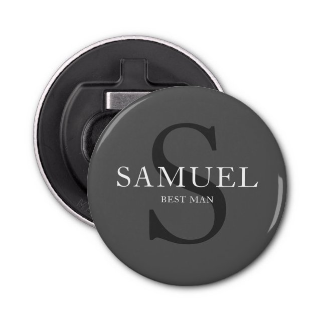 Dark Grey Wedding Party Monogram Bottle Opener (Front)