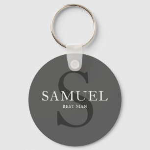 Dark Grey Wedding Party Monogram Key Ring