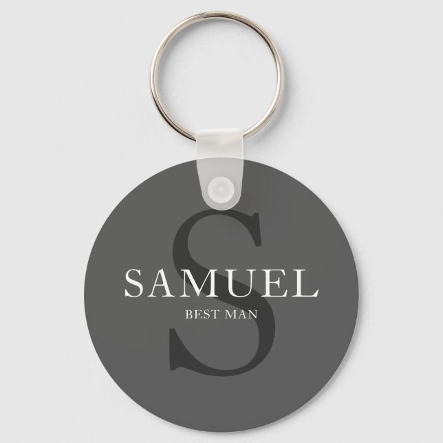 Dark Grey Wedding Party Monogram Key Ring (Front)
