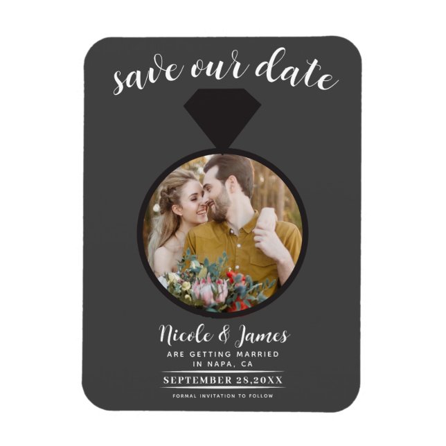 Dark Grey Wedding Ring Photo Save the Date Magnet (Vertical)
