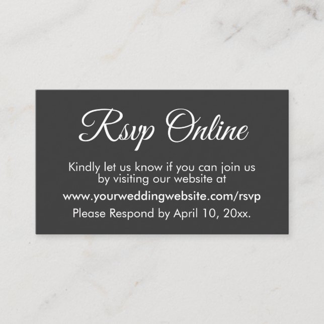 Dark Grey Wedding RSVP Online Elegant Simple Enclosure Card (Front)