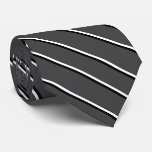 Dark Grey, White and Black Diagonal Stripes Tie