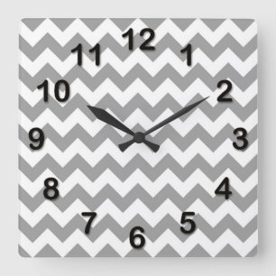 Dark Grey White Chevron Zig-Zag Pattern Square Wall Clock