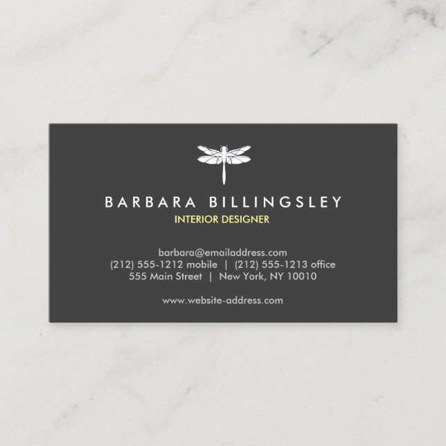 Dark Grey/White Dragonfly Logo Designer Business Card (Front)