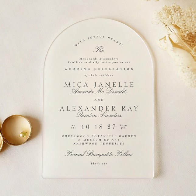 Dark Grey White Elegant Calligraphy Formal Wedding Acrylic Invitations (Creator Uploaded)