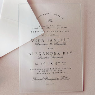 Dark Grey White Elegant Calligraphy Formal Wedding Acrylic Invitations