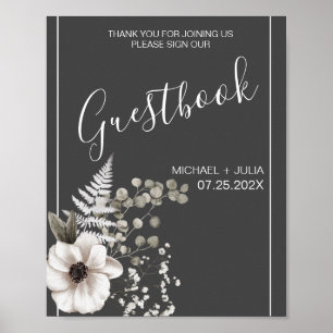 Dark Grey & White Floral Wedding Sign
