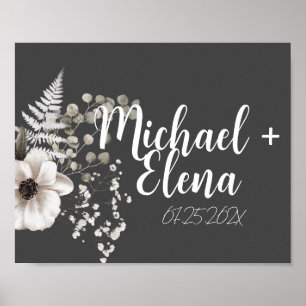 Dark Grey & White Floral Wedding Wall Print