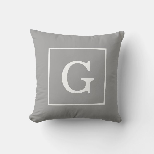 Dark Grey White Framed Initial Monogram Cushion (Front)
