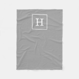 Dark Grey White Framed Initial Monogram Fleece Blanket