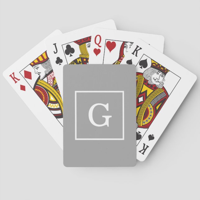 Dark Grey White Framed Initial Monogram Playing Cards (Back)