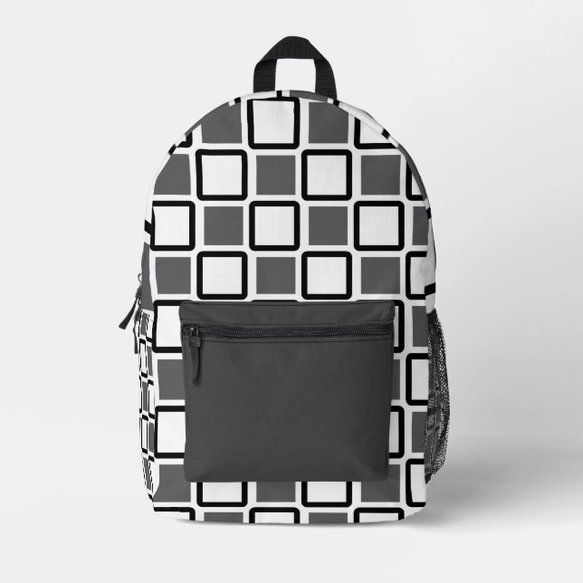 Dark Grey & White Geometric Backpack  (Front)