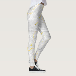 Dark grey white gold foil marble pattern leggings