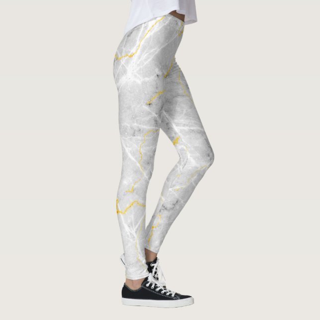 Dark grey white gold foil marble pattern leggings (Right)
