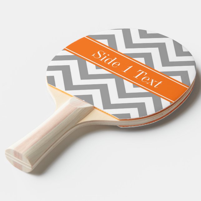 Dark Grey White LG Chevron Pumpkin Name Monogram Ping Pong Paddle (Front Angle)