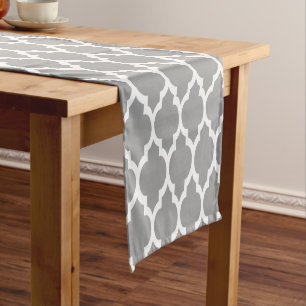 Dark Grey White Moroccan #4LG Pattern Short Table Runner