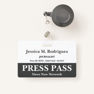 Dark Grey & White Press Pass Badge ID Badge