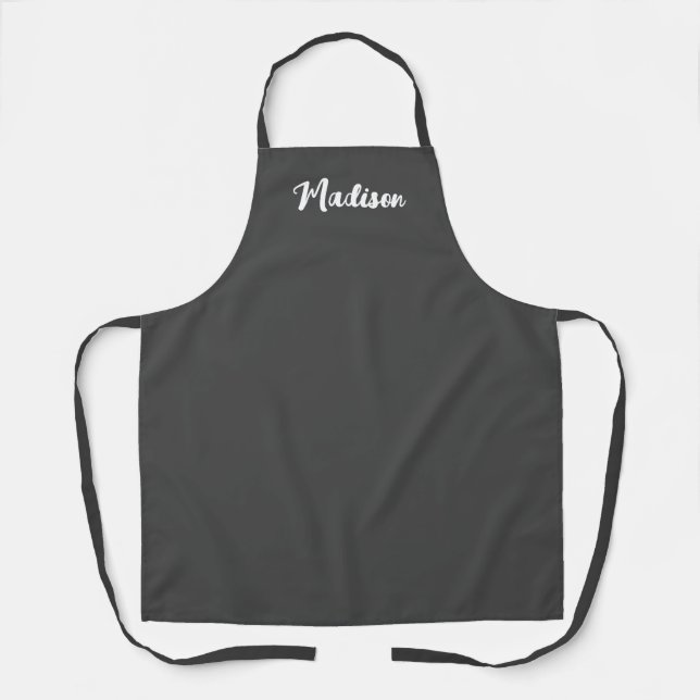 Dark Grey White Script Name Womens Cooking Apron (Front)