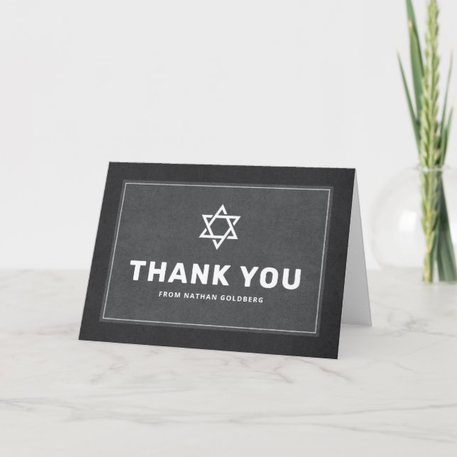 Dark grey white Star of David mitzvah thank you Card (Front)