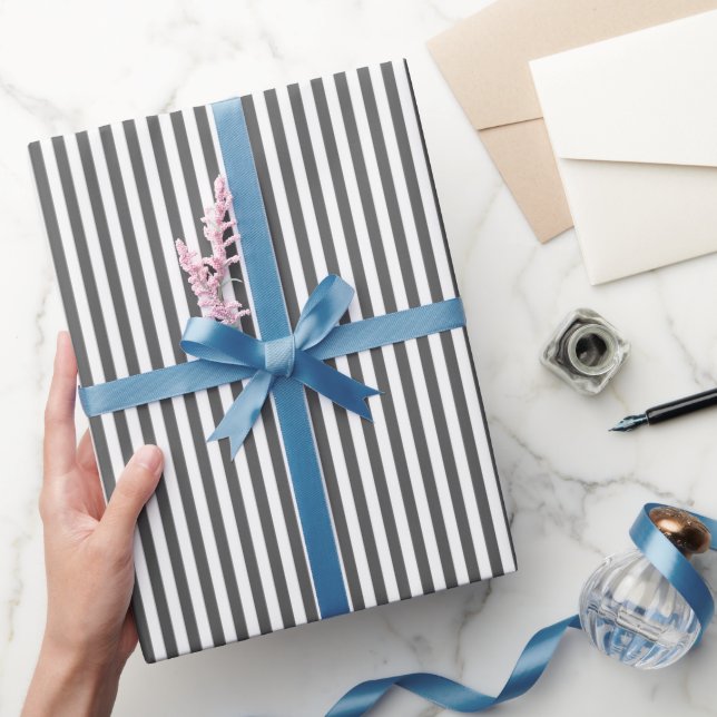 Dark Grey & White Stripes Wrapping Paper (Gifting)