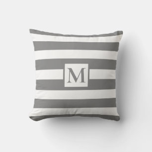 Dark Grey white strips monogram Cushion