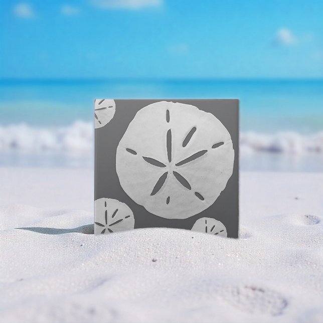 Dark Grey & White Tropical Beach Sand Dollar Tile (Creator Uploaded)
