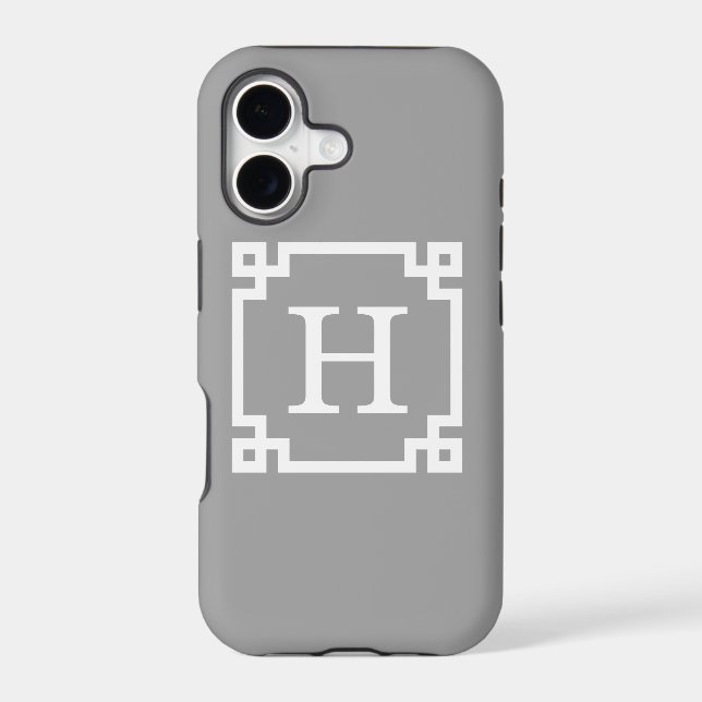 Dark Grey Wht Greek Key Frame #2 Initial Monogram (Back)