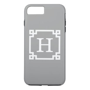 Dark Grey Wht Greek Key Frame #2 Initial Monogram iPhone 8 Plus/7 Plus Case