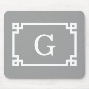 Dark Grey Wht Greek Key Frame #2 Initial Monogram Mouse Mat