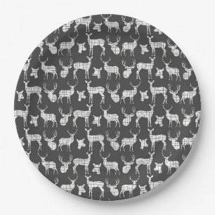 Dark Grey With White Deer Paper Plates