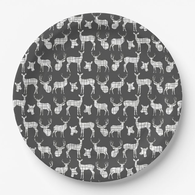 Dark Grey With White Deer Paper Plates (Front)