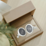 Dark Grey with White Stylised Monogram Cufflinks<br><div class="desc">A pair of sterling silver plated, round cufflinks for the fashionable man to match his outfit that feature a dark grey colour along with his name printed in white, upper case letters and superimposed with white, stylised initials. Personalise your cufflinks by editing and replacing name and initials as desired. A...</div>