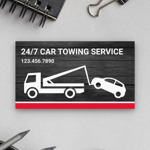 Dark Grey Wood Car Towing Service Tow Truck Business Card