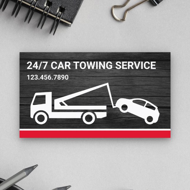 Dark Grey Wood Car Towing Service Tow Truck Business Card (Creator Uploaded)