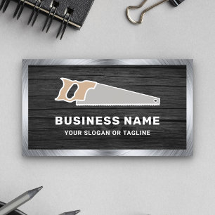 Dark Grey Wood Steel Hand Saw Handyman Carpenter Business Card