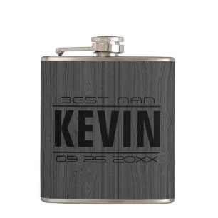 Dark Grey Wood Texture Best Man Hip Flask